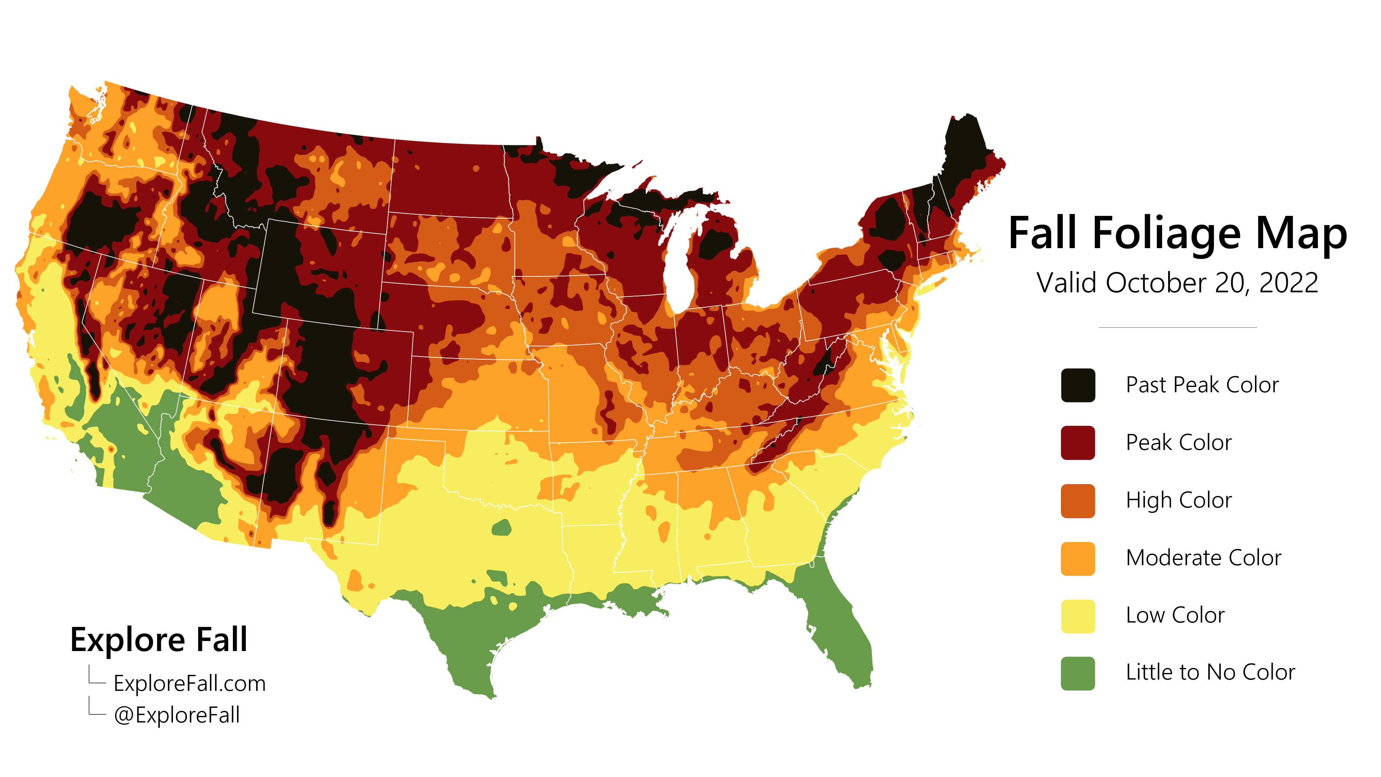 Map depicting fall foliage progression using one of Explore Fall's KML files